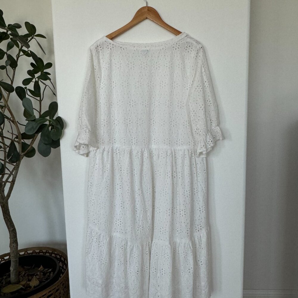 SUNDANCE WHITE EYELET EMPIRE WAIST HI LO MIDI SUMMER DRESS COTTON LINED TIER - Picture 3 of 6